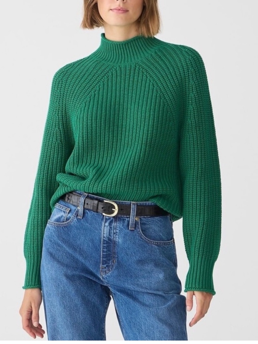J. Crew Green Ribbed Mock-Neck Women's Sweater. Style Be159 . Size S